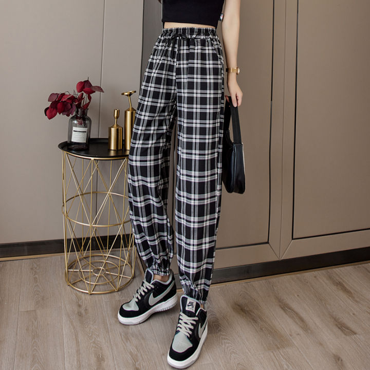 Pants%20Women%20New%20Bunch%20of%20feet%20Fashion%20Loose%20Black%20Plaid%20Summer%20Harajuku%20Students%20Streetwear%20Harem%20Long%20Trousers%20Womens%20Chic%20-%20Image%206