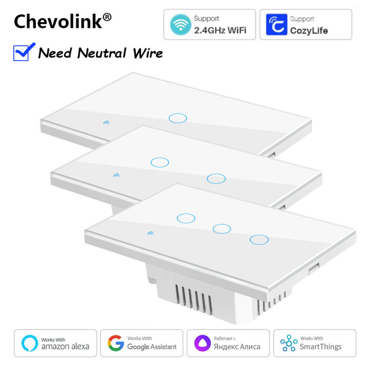 US WiFi Smart,Touch Light Switch,Works with Alexa  Home,Neutral Wire Required,1/2/3 Gang,100-240V,CozyLife App Control lightify
