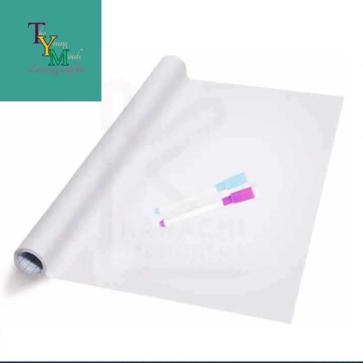 Dry Erase White board wall self adhesive ,vinyle Sticker ,reusable whiteboard sheetwith 2 Markers for Teaching at home & School- size :3*1.3ft size