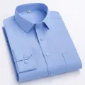 Men Formal Shirt Long Sleeve Office Solid Color Striped Anti-Wrinkle Non-ironing Fashion Business Pocket White Social Shirt 4XL. 