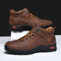 Men's High-Top Round-Toe Fashion Boots Lace-Up Outdoor Hiking Shoes Spring/Fall Thick-Sole Casual Oversized Men's Shoes. 