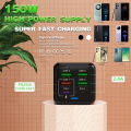 150W 6 Ports USB Charger PD Fast Charging Charger Wall Adapter EU/US/UK Plug Charger Quick Charge 3.0 Multi Ports Power Adapter.