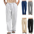 Men's Summer Loose Long Pants Elastic Waist Drawstring Leisure Resort Trousers Men Lightweight Breathable Straight Leg Pan. 