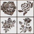 4PCS 5.9inch Rose Flower Stencils Reusable Floral Painting Templates for Wall Canvas Fabric DIY Craft Decor. 