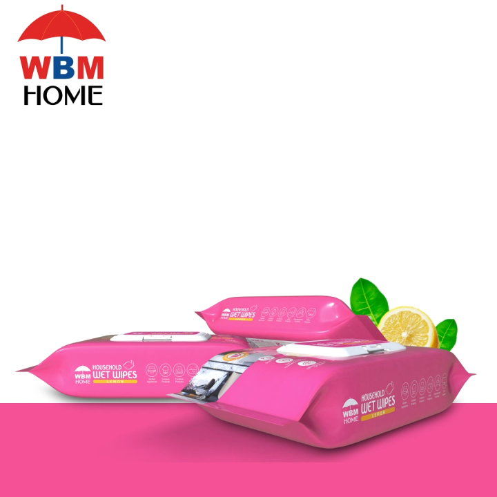 (Pack of 3) WBM Household Wet Wipes Lemon - 80Pcs Kitchen Cleaning Wipes