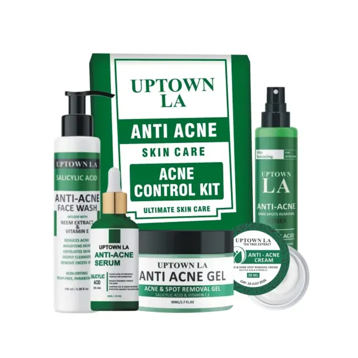 UPTOWN LA Anti Acne Salicylic Acid Bundle Serum Cream Gel Facewash Toner– Anti-Acne Face Bundle for Oil Control Pimple Removal & Dark Spot Correcting Serum for Glowing Skin | Acne Skin Care Products