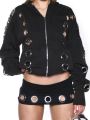 Autumn and winter new American style cool hollow out design zipper style jacket sweatshirt simple daily versatile. 