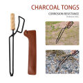 Fire Tong Charcoal Clip Metal Wooden Barbecue FireTongs Heat-resistant Carbon Picking Clip Outdoor Picnic Fireplace Clamp or Bag. 
