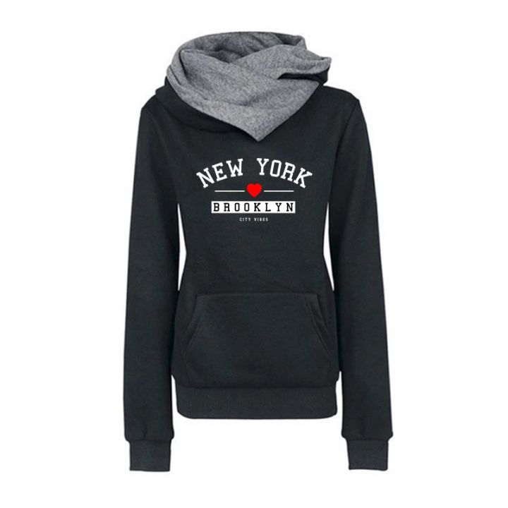 2025 Ladies Urban Fashion Warm Luxury Pullover Brooklyn Print Hoodie for Woman Fall Winter Daily Casual Sporty Hooded Sweatshirt