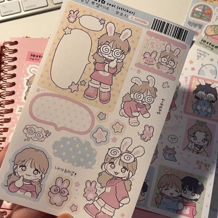 Korean%20Cute%20Cartoon%20Girl%20Stickers%20Kawaii%20Sweet%20Character%20Stickers%20Hand%20Account%20Scrapbook%20Notebook%20Diary%20DIY%20Decorative%20Stickers%20-%20Image%203