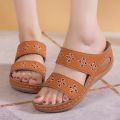 New Women Slippers Embroider Flowers Leather Women's Sandals Outdoor Light Casual Wedges Slippers Slip on Summer Shoes for Woman. 
