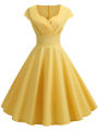Pink Summer Dress Women V Neck Vintage Robe Elegant Retro Pin up Party Office Midi Dresses.