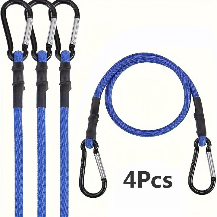 4pcs Aluminum Alloy Hooks with Elastic Ropes Practical Latex Bundling Ropes for Outdoor Tents and Camping Equipment
