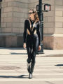 Huhugirl  Mesh Patchwork Rompers Women Jumpsuits Fashion O Neck Long Sleeve Skinny Black Jumpsuits Female One Piece Overalls. 