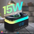 RGB Wireless Charging Bluetooth Speaker with Digital Clock & Alarm (15W). 