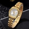 1 PCs Fashion Gold Steel Band Women's Quartz Watch. 