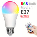 16 Colors RGB Bulb LED Multicolor Bulb E27 Base 220V Household Lighting Dimmable 24 Key Remote Control Atmosphere Neon Light. 