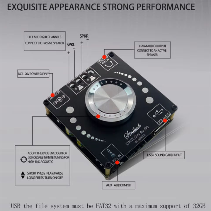 XY-AP100L%202*100W%20Bluetooth%20Power%20Amplifier%20Board%205.0%20Digital%20AUX%202.0%20CH%20Stereo%20Home%20Music%20Speaker%20Wireless%20Module%20Audio%20AMP%20-%20Image%204