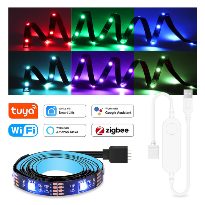 Tuya Wifi USB Led Strip Light RGB Zigbee Led Strips Tape Smart TV Backlight Works With Alexa ,  Home, Zigbee Gateway lightify