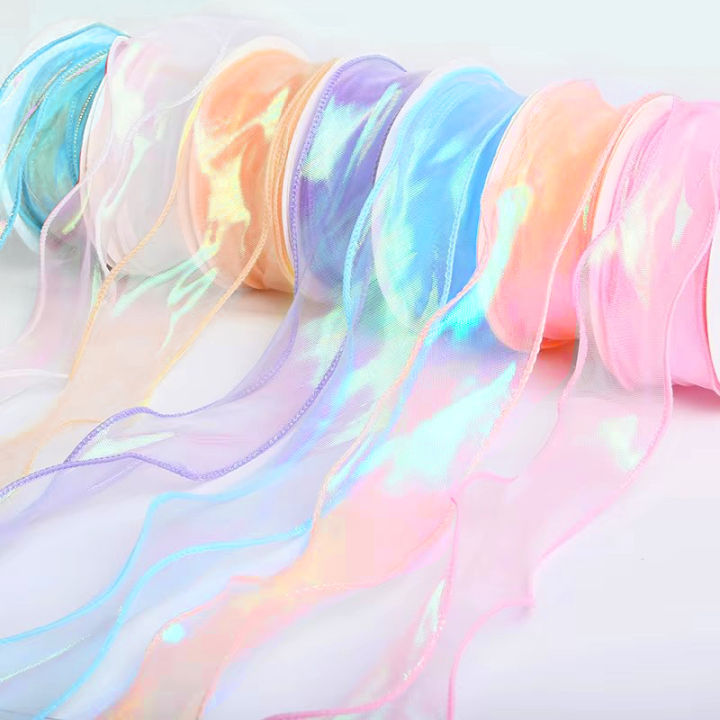 5Yards 4cm Fishtail Organza Ribbon Reflective Iridescent Wavy Edge ...