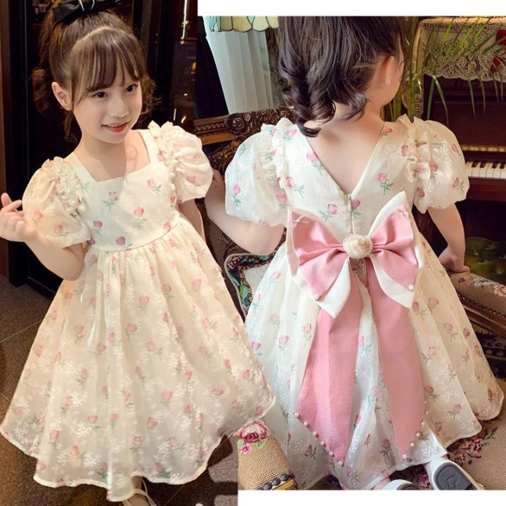 1-8%20Years%20Old%20Summer%20Full%20Print%20Rose%20Flower%20Lace%20Girls%20Dress%20Big%20Bow%20Pearl%20decoration%20Princess%20Party%20Dress%20For%20Kids%20-%20Image%202
