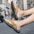 Summer Breathable Men's Sandals Soft Genuine Leather Men Slippers Comfortable Flats Men Flip Flops Outdoor Roman Beach Sandals. 