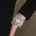 Shiny Big Square Zircon Bracelets Elegant Imitation Pearl Multi-layer Chain Bracelets Bangles for Women Party Wristbands K-.