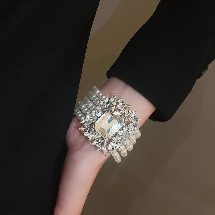 Shiny%20Big%20Square%20Zircon%20Bracelets%20Elegant%20Imitation%20Pearl%20Multi-layer%20Chain%20Bracelets%20Bangles%20for%20Women%20Party%20Wristbands%20K-%20-%20Image%203
