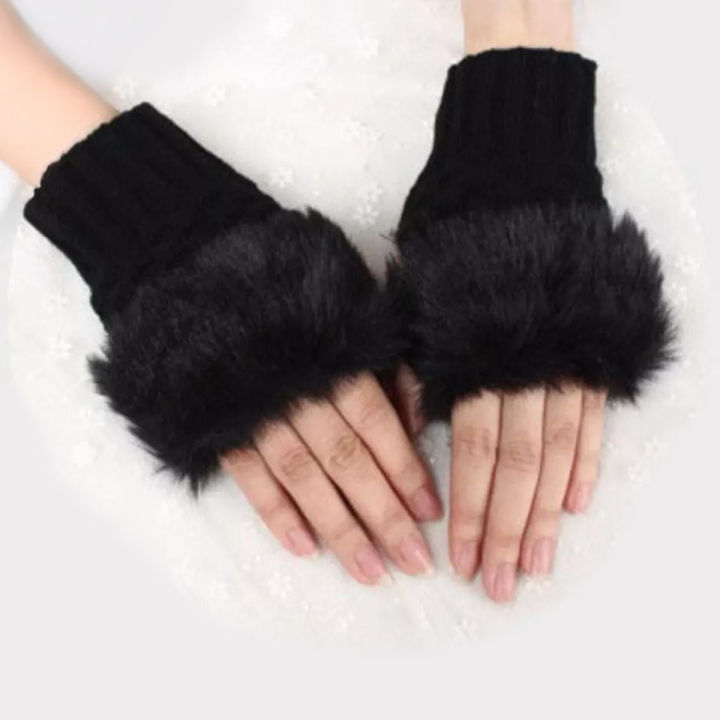 Women Winter Fingerless Cat Paw Gloves for Cycling, Camping, Running