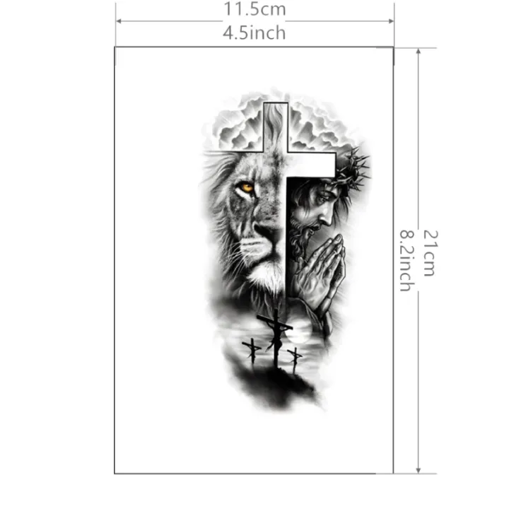 1%20Sheet%20Lion%20Cross%20Tattoo%20Sticker%20Waterproof%20Lasting%20Temporary%20Tattoo%20-%20Image%204