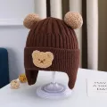 Baby wool hat cute bear ear protection hat children winter thickened warm knitted Korean version of the baby hat. 
