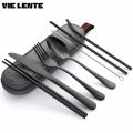 8Pcs/set Tableware Reusable Travel Cutlery Set Camp Utensils Set with Stainless Steel Spoon Fork Chopsticks Straw Portable Case. 