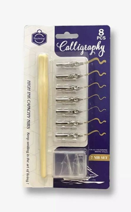8 Pcs Calligraphy Nib Set 7 Different Style Nibs 1 Wooden Handle And Nibs Carrying Box