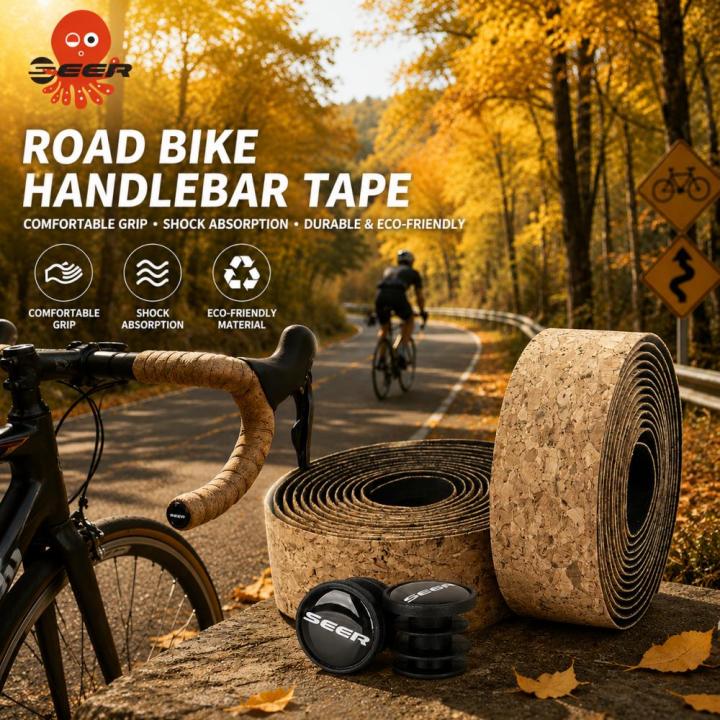 SEER Cork Road Bike Handlebar Tape Shockproof Non-Slip Stain Resistant Silicone EVA Comfortable Bike Grip Tape for Handlebars