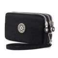 Solid Color Coin Purse Women Handbag Small Wallet Wrinkle Fabric Phone Purse Three Zippers Portable Make Up Bag. 