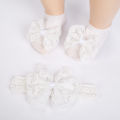 3Pcs/Set Cream Lace Baby Headbands&Socks Newborn Princess Girls Wide Rhinstone Pearl Eastic Hairbands Kids Headwear Photo Props. 