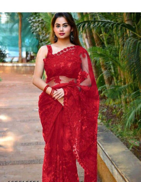 Cholo Net Saree Women's Clothing Ethnic Indian Wear Cholo Style