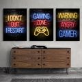 Neon Gaming Gamer Wall Art Posters Prints Gamer Canvas Painting Canvas Picture for Kids Boys Room Decorative Playroom Cuadros.
