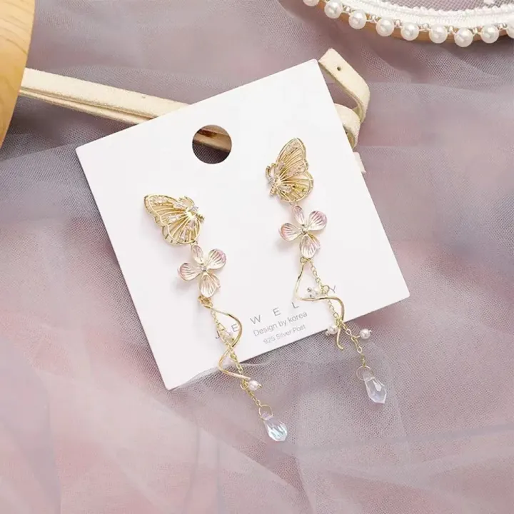 Korean%20Elegant%20Butterfly%20Earrings%20For%20Women%20Exquisite%20Crystal%20Zircon%20Long%20Tassel%20Flower%20Drop%20Earrings%20Girls%20Temperament%20Jewelry%20-%20Image%202