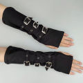 Women Half Finger Metal Buckle Belt Rivet Punk Hip Hop Party Cosplay Dance Mitten Black Fingerless Milk Silk Glove Cuff R46.