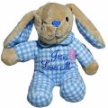 Dan Dee Plush Bunny Rabbit Sings Jesus Loves Me Blue Gingham with music 10 inch. 