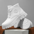 Men's Fashionable All-Season White Motorcycle Boots Autumn Winter Outdoor Hiking Mountaineering Shoes Durable Comfortable.