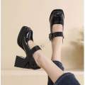 Retro Mary Jane Shoes Square Toe Japanese Style Jk Small Leather Shoes Women's High Heels Chunky Heel Single Strap Lolita Shoes. 