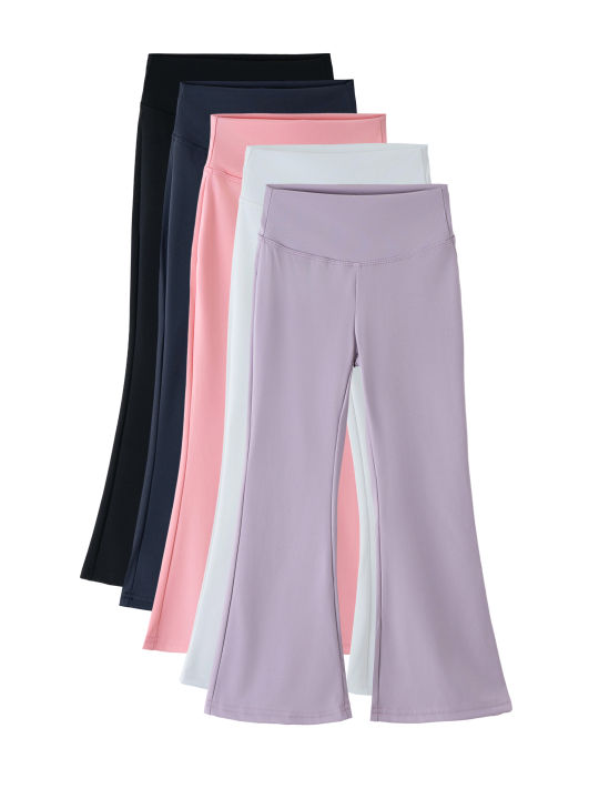 Girls Flared Pants High Waist Yoga Leggings Teenagers Stretch Elastic Waistband Kids Sportswear Trousers Autumn Spring