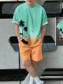 Hawaiian Beach Printed Summer Men's T-shirt Set Sportswear Men's Clothing Short Sleeve Shorts Set Men's T-shirt Set Lightweight. 