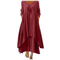 Cotton Women'S Casual Fashion Loose Long Dress With Button Solid Color Dresses. 