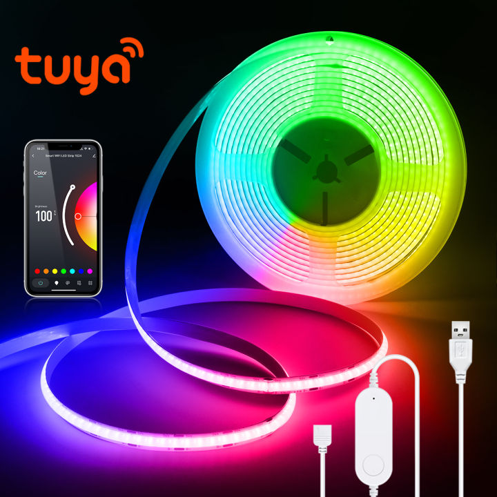 RGB COB LED Strip Light 5V USB FOB Tape Smart Tuya WiFi App Remote Control Flexible Ribbon Room Decor Work For Alexa  Home