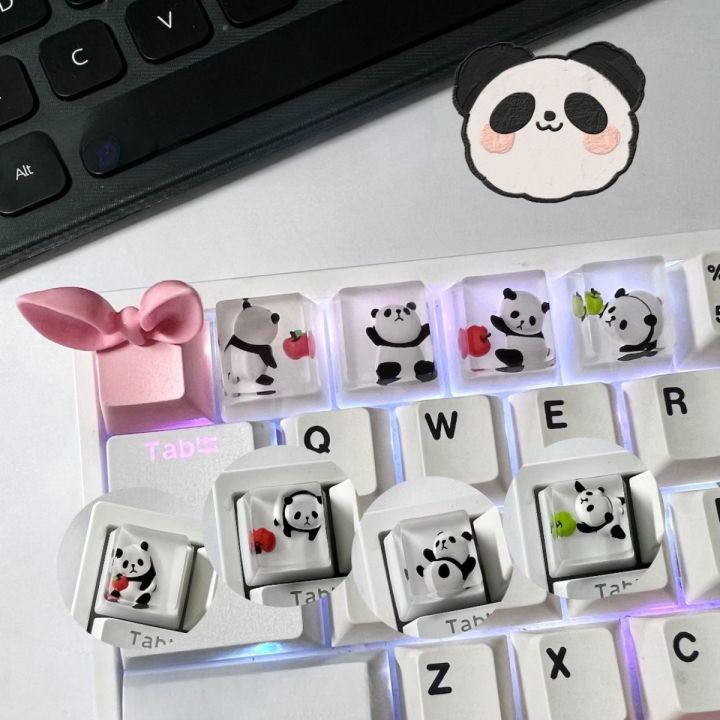 4pcs Cute transparent panda keycap personality mechanical keyboard key ...