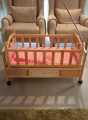 Baby Compact Folding Wooden Window Crib with Safety Gate, Natural. 