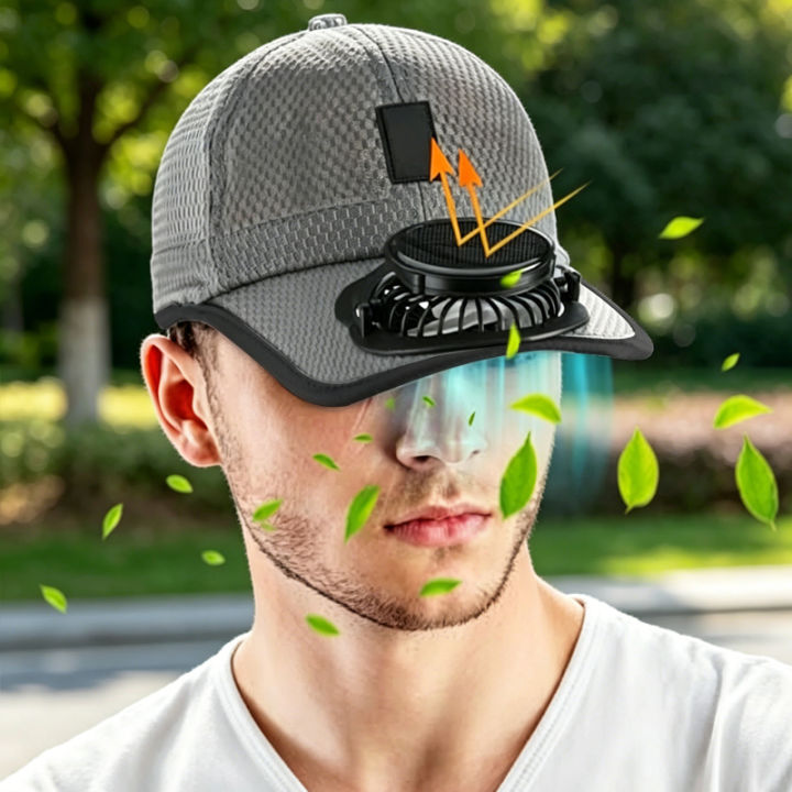Solar USB Rechargeable Fan Hat Breathable Summer Cap Anti UV Baseball Cap for Hiking Fishing Outdoor Sports Father Day 